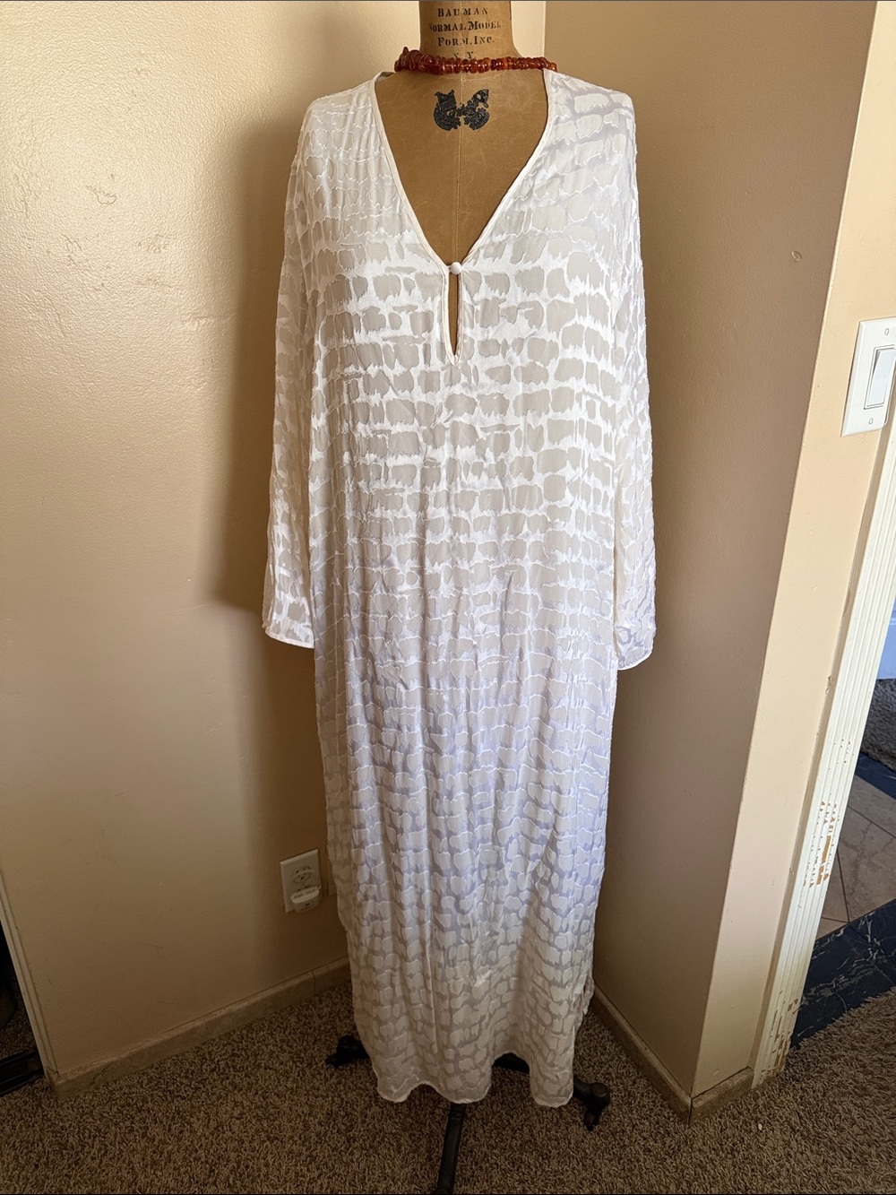 Vintage Lejaby Paris Neiman Marcus Silk Blend Burnout Maxi Caftan Cover Up L